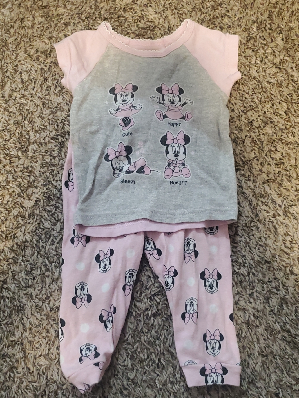Disney Pink & Gray Minnie Mouse Pajama Set